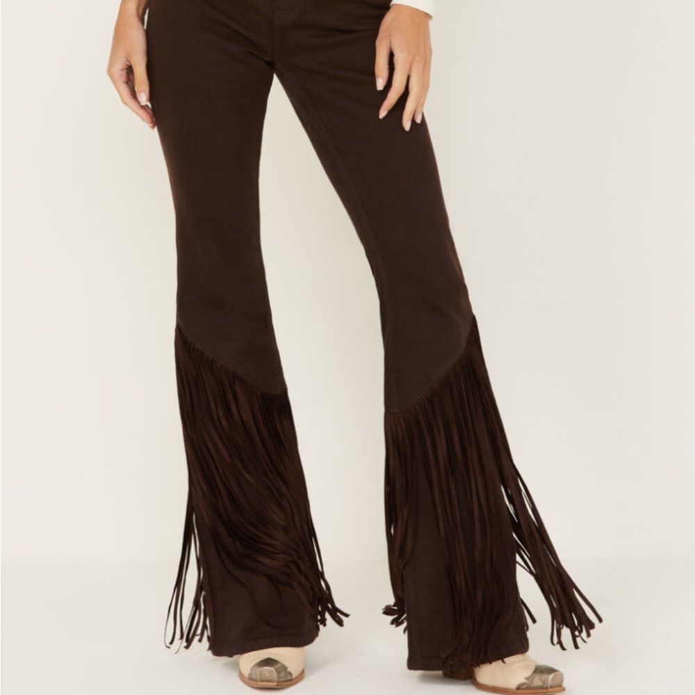 Brown Fringe Flare Jeans